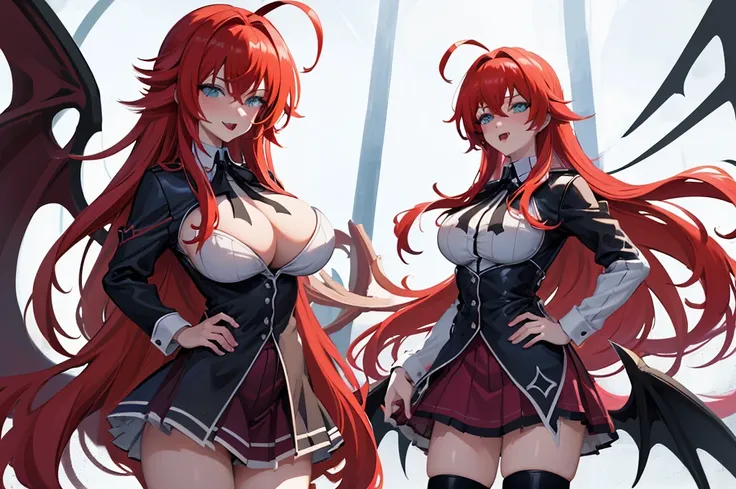 rias gremory Lady sucubbus with wings and horns in black leather outfit with red belt and red ribbons on her legs, ahegao, tongue out, big breasted, sexy, nsfw, ultra detalled, 4k, 8k, 16k, masterpiece, best quality, realistic, sexy outfill, seminude, unce...