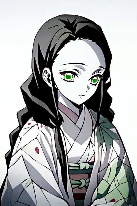 masterpiece, best quality, a girl、white skin、light blonde hair、long hair、green eyes、wearing haori、smiley、kimetsu no yaiba