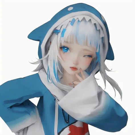 girl with blue hoodie, white and blue hair