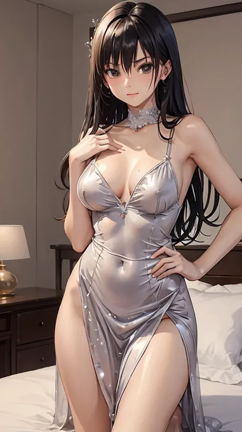 (Highest quality:1.2、Very detailed、up to date、vivid、Ultra-high resolution、High contrast、masterpiece:1.2、Highest quality、Best aesthetics)、Beautiful girl、Perfect body、blush、Closed lipakeup、((Beautiful breasts、tall、Slender Body、Small breasts))、Long silver hai...