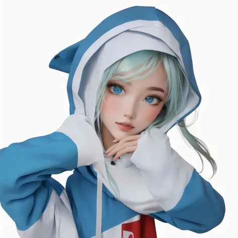 girl in a blue and white hoodie