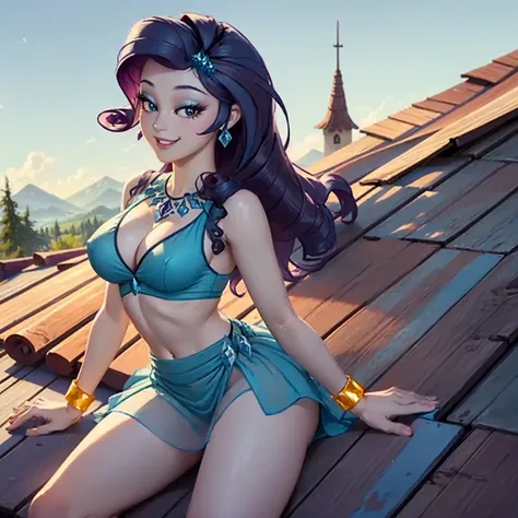 (((beautiful female body))),(((rarity as a sweet charming hot seductive horny girl ))) ,(((lay on her side on the rooftop of wooden cabin next to valley spread legs)))),(((landscape in background))),(((lewd and erotic posing))), (((happy wicked smile))) ,(...