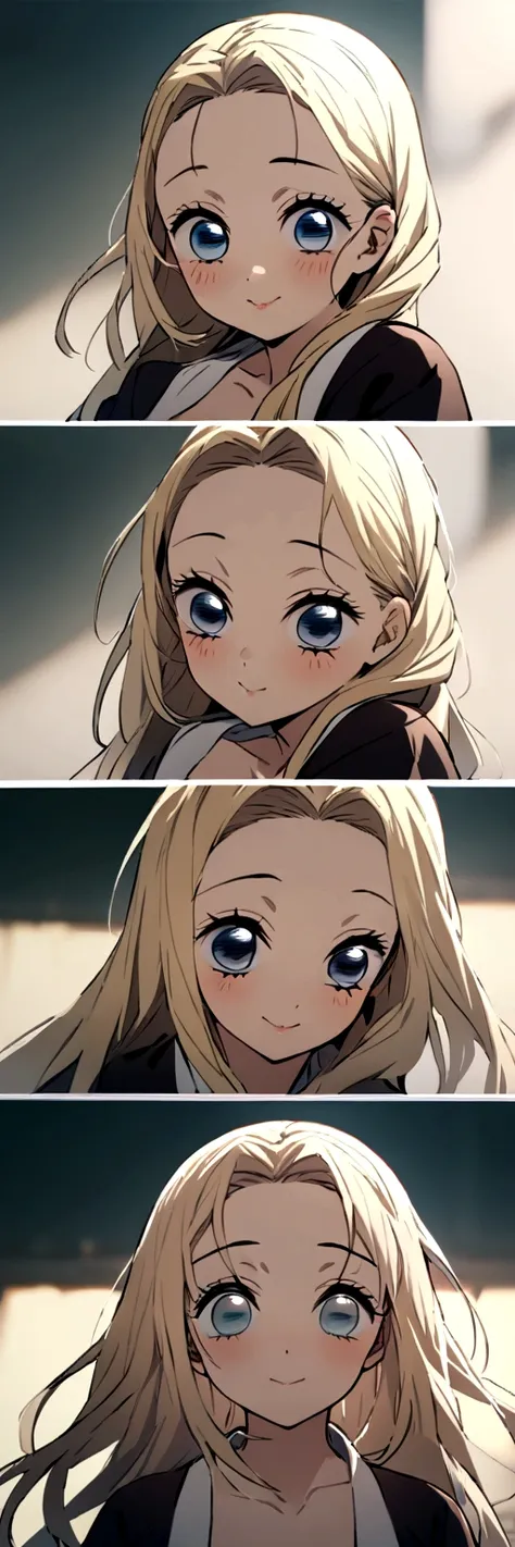 masterpiece, best quality, a girl、light blonde hair、long hair、blue eyes、wearing haori、smiley、kimetsu no yaiba、cute girl