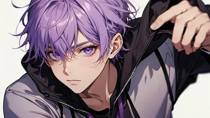 guy, cool, teenager, lavender hair, purple eyes