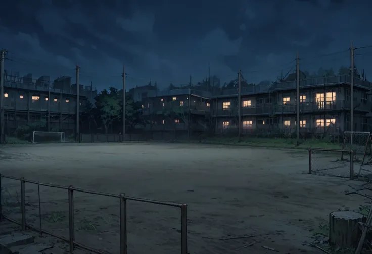 masterpiece, Highest quality,  Absurd,Horror、An illustration、
Superb, this, scenery, Outdoor, wood, fence, Night Sky, Pitch black、(((very dark)))、 building, Power lines