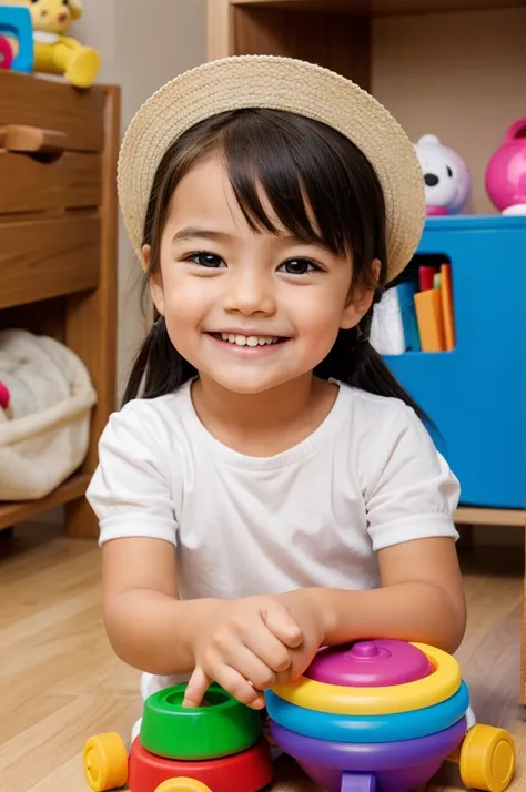 Cute kid smile when playing toys