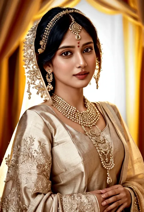 (Highest quality, High resolution, Super detailed, Realistic:1.37), Woman in typical Indian costume