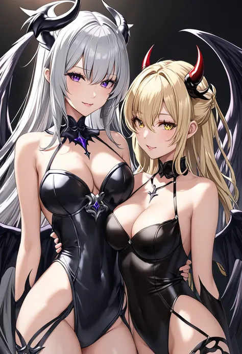 high quality,Two Women,One blonde angel、One is a silver-haired demon.