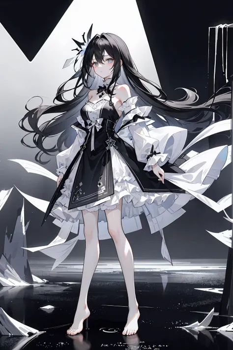 Light black gradient hair,Asymmetrical hair,（（Thick hair 1.8，Clear head outline 1.6））， Shoulder-length hair, Messy hair, Very long hair, Shiny hair，(Long gray hair:1.2),A beautiful girl，（Luxury Platinum Mini Lolita，Made of transparent material），（Transparen...