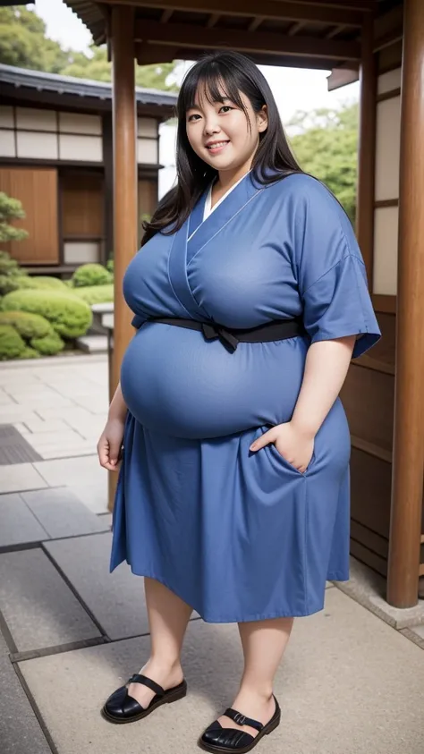 realistic depiction、super obeseのjapanese woman、super obese、super big breasts、Weight 350kg、very fat woman、super big belly、japanese woman、laughter、Tight Skirt、outdoor、a bit、little woman、His height is only 145cm、short legs、Japans one piece