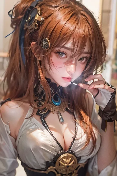 (masterpiece:1.3), (8K, Realistic, RAW Photos, Best image quality: 1.4)、 age,(Random Hairstyles:1.2)、Cleavage:1.2、Highly detailed face、Attention to detail、double eyelid、Chest to chest、Sharp focus:1.2、Beautiful woman:1.4、Redhead、Highest quality、masterpiece、...