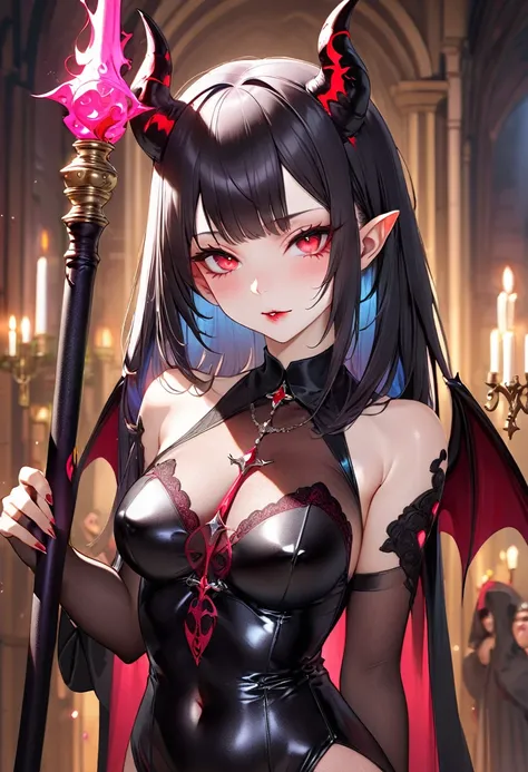 1 mature and seductive woman,(Detailed Description,Incredibly absurd,High resolution,8k wallpaper,masterpiece,Highest quality,Depth of region,Anatomically accurate depiction),(Glowing Skin,Shiny skin),((Succubus disguised as a priest)),(Luxurious clerical ...