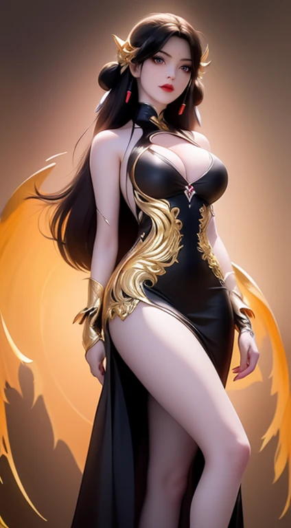 "A very beautiful girl from the abyss, A girl with magical beauty, ((Wearing a black dress with gold trim:1.8)), tight black dress, Style clothing, Sexy ancient style, Jet black curly hair, most beautiful、The most delicate hair accessories, Jewelry on the ...