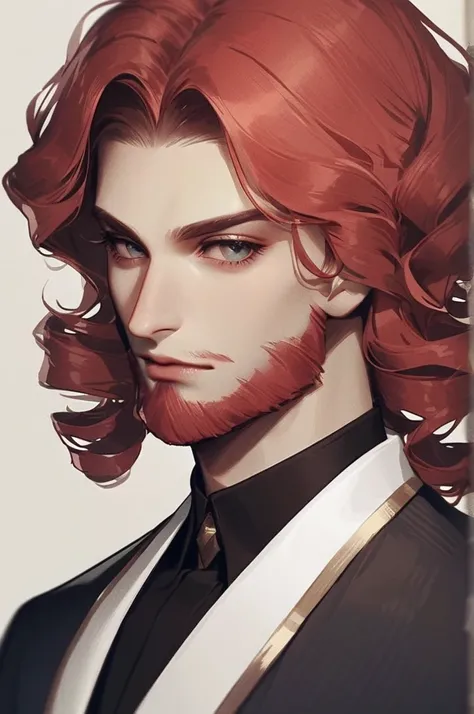 ((Лучшее качество)), ((шедевр)), (подробный), Curly red-haired boy and beard