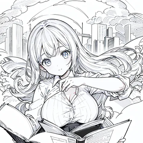 A girl,close up, wearing white shirt, reading a book, (best quality:1.3), (highres:1), (detailed:1.3), (incredible:1.3), (perfect:1.3), (perfection:1.3), (illustration:1.3), shes getting fun while reading it, dynamic on scene,Big Breasts