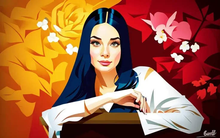 
there is a picture of a woman with flowers in her hair, in bowater art style, inspired by Alberto Vargas, vector style drawing, beautiful artwork illustration, beautiful drawing style, by Viktor Oliva, digital illustration portrait, beautiful digital illu...