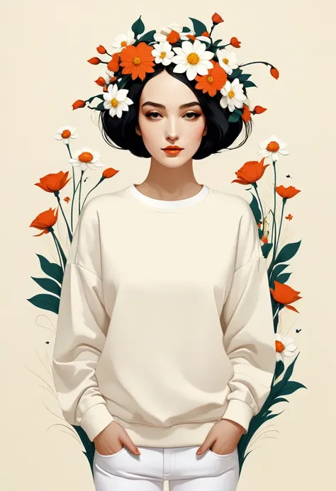 poster design，lots of huge gift boxes，flowers，ribbon，white crewneck shirt，fantasy，minimalism，fantasy，in style of hayv kahraman