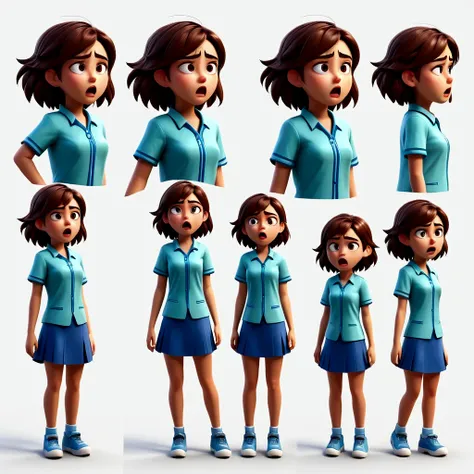 a girl,angry emoil, Pixar style、3D、blender、C4D,4 images ,sticker style multiple poses and expressions, different emotions, white background --niji 5