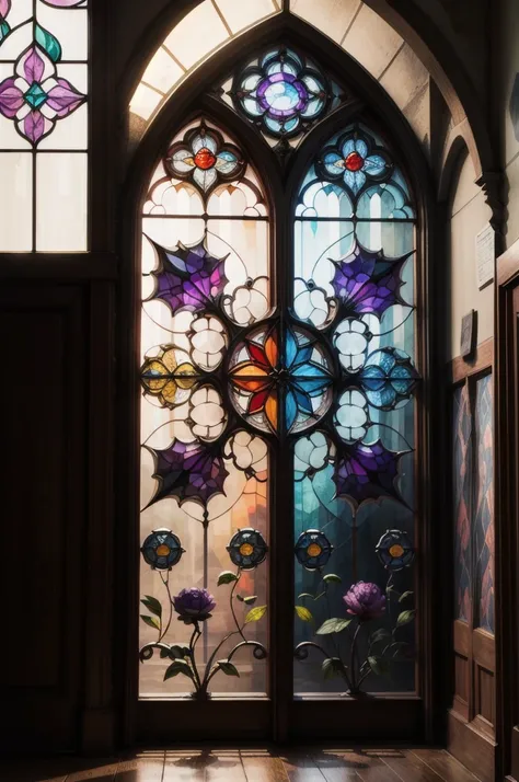 a picture of a stained glass window, intricate art, by Mario Dubsky, stained glass art, amethyst stained glass, detailed art in color, by Robert Richenburg, by Adrienn Henczné Deák
