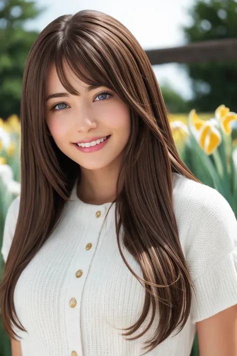 1 person, (Realist:1), Brown Hair, Long Hair, iris, Happy