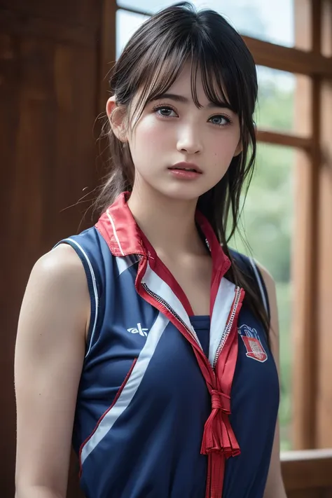 (8K, RAW Photos,Highest quality, High resolution:1.1), (Ultra-realistic:1.4),(Realistic, Realistic:1.3),The Beauty of Japan、Rhythmic gymnastics club、Rhythmic Gymnastics Uniform、((Upper Body:1.3))