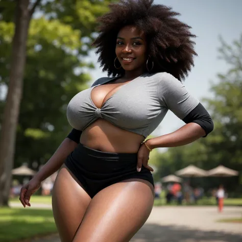 ONE GIRL. best quality, ultra-detailed, hyper realistic, 8k, full body shot, 23 years old, Nigerian beautiful girl, round shaped face, dark black skin, highly detailed skin with blemishes, ebony, dark natural afro hair, fit athletic figure, full body, big ...