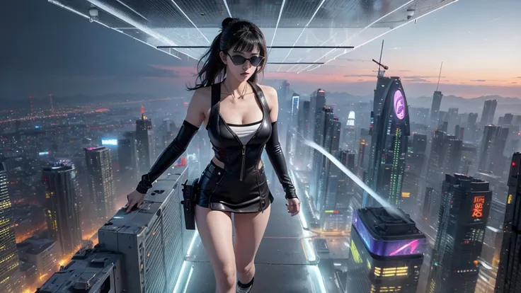 8k, realistic skin texture, realistic photo, neo tokyo, slim women, large-breast:1.3 cleavage:1.2, ad2050 at night, dirty huntin...