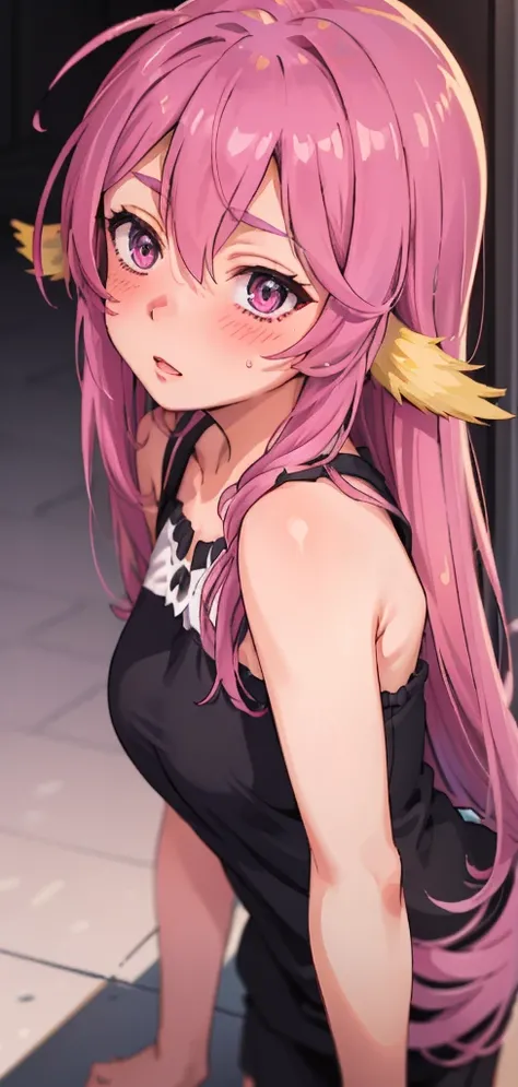 Jibril, (standing straight), blushed, perfect anatomy, detailed eyes, detailed lips, extremely detailed eyes and face, vivid colors, sharp focus, masterpiece:1.2, ultra-detailed, blushed, ((doggystyle)), (solo), sleeveless, fashion.