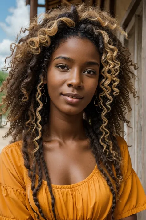 Femme guadeloupéenne métisse qui montre son cul, curly hair, 20 ans