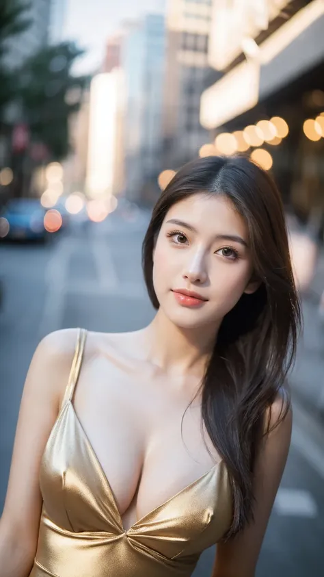 ((Best quality, 8K, masterpiece:1.3))，1girl，18 years old，Asian，Real texture:1.3，(Background blur:1.1)，Dress Up，Tall and slender figure:1.2，(Hot summer weather)，（street:1.3），Highly detailed face and skin textures，Exquisite eyes，Long eyelashes，Double eyelids...