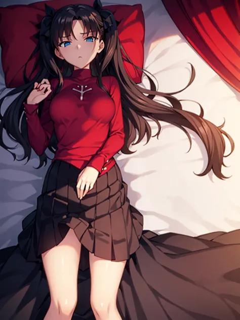 Tohsaka rin, A-line skirt,sexy girl,bed room ,on the bed,Beautiful slender legs,Big breasts,porn