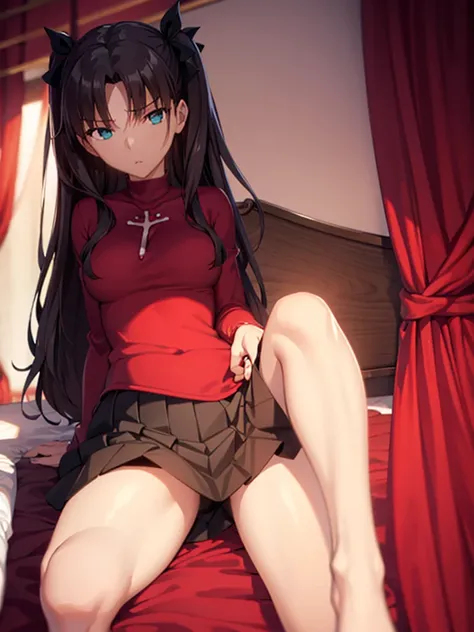 Tohsaka rin, A-line skirt,sexy girl,bed room ,on the bed,Beautiful slender legs,Big breasts,porn