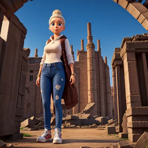 100 meter tall woman wearing vetir sneakers, destroy a city 