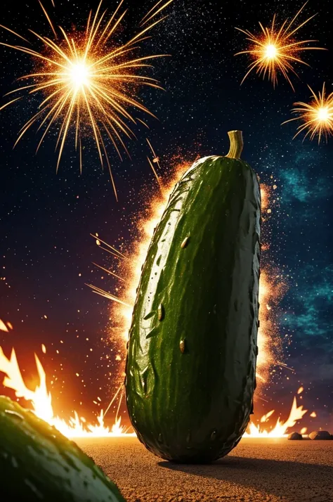 Animated pickle with explosion background
