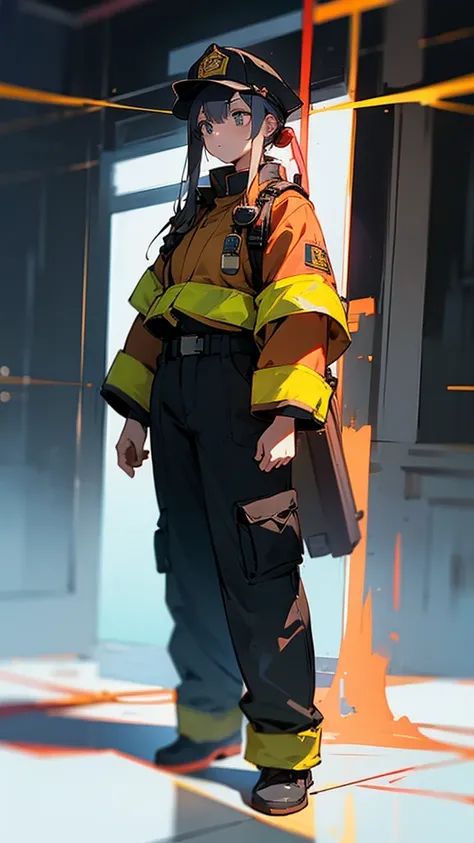 tall、Firefighter、whole body、Are standing、woman、front