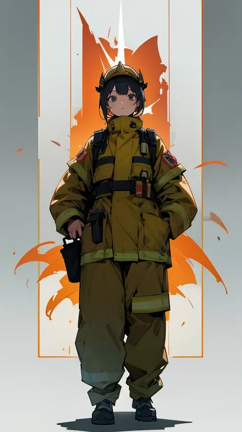 tall、Firefighter、whole body、Are standing、woman、front