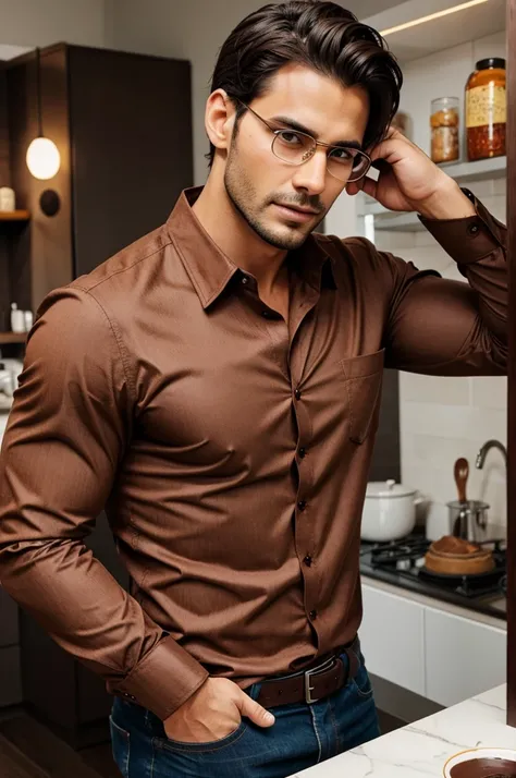 Hot man with chocolate shirt 