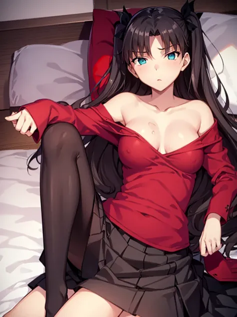 Tohsaka rin, A-line skirt,sexy girl,bed room ,on the bed,Beautiful slender legs,Big breasts,porn