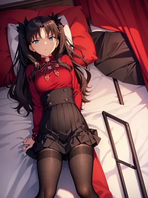 Tohsaka rin, A-line skirt,sexy girl,bed room ,on the bed,Beautiful slender legs,Big breasts,porn