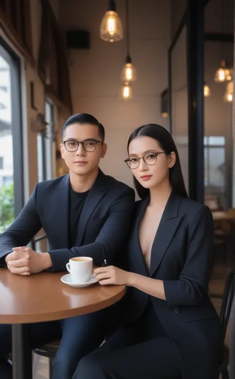 Advanced Stroboscopic and AI Quantum Reality Technology has produced a stunningly realistic (((professional photography))) of romantic couple, capturing a vividly detailed (((perfect woman with striking features)) memakai pakaian santai, pakaian sehari har...