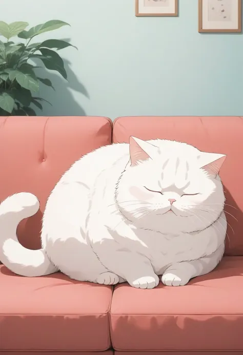 score_9, score_8_up, score_7_up, score_6_up, score_5_up, score_4_up, source_anime, 2.5d, cute plump cat is leaning on the sofa a...