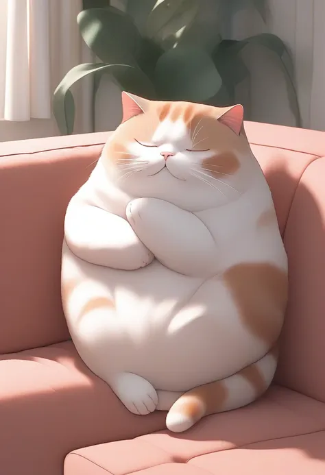 score_9, score_8_up, score_7_up, score_6_up, score_5_up, score_4_up, source_anime, 2.5d, cute plump cat is leaning on the sofa a...