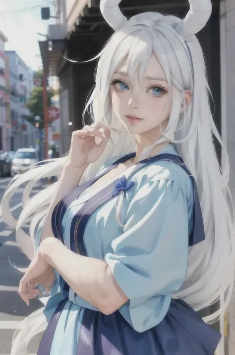 anime girl with white hair and blue eyes posing for a picture, my dress up darling anime, cute anime style, kawaii anime manga s...