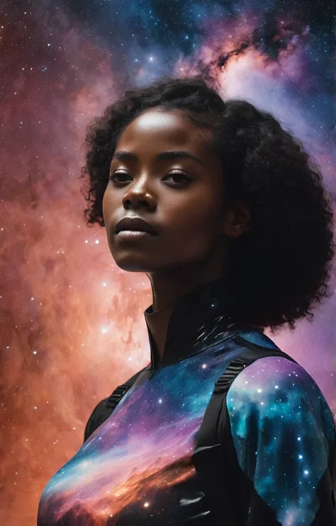 image of black woman in nebula like landscape closeup