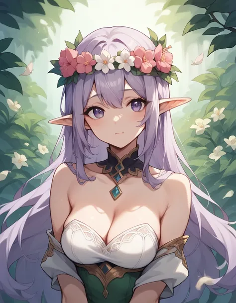 Flower crown Light purple hair Cute Ai Elf ears Feathers 