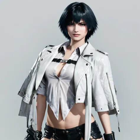 beautyful woman, lady (from devil may cry 5:1.1), white jacket, black panties, black hair, short hair