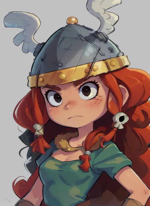 (8k, high resolution,high quality)
((masterpiece)), (detailed fur), (detailed face), concept, simple background
Barbara, long hair, red hair, helmet, skirt, tube top, curly hair, skull, black eyes, 