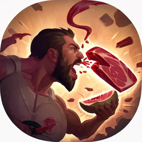 Man eating a piece of meat in an icon
