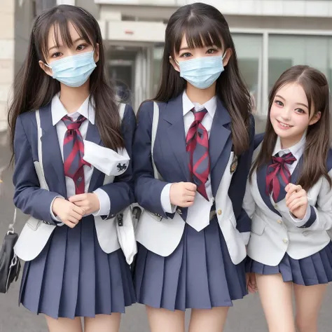 semi-long、mask、high school girl、cute、Double、uniform