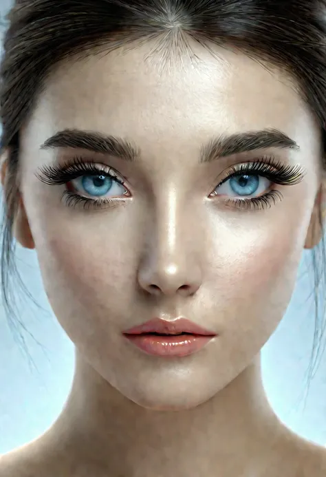 perfect focus, true depth notion, 3D render, woman face, perfect eyes details